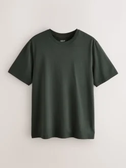 Green Dark Regular Fit Essential Crew Neck Cotton T-Shirt