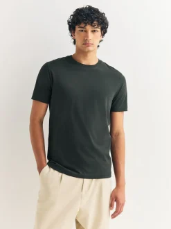 Green Dark Slim Fit Essential Crew Neck Cotton T-Shirt