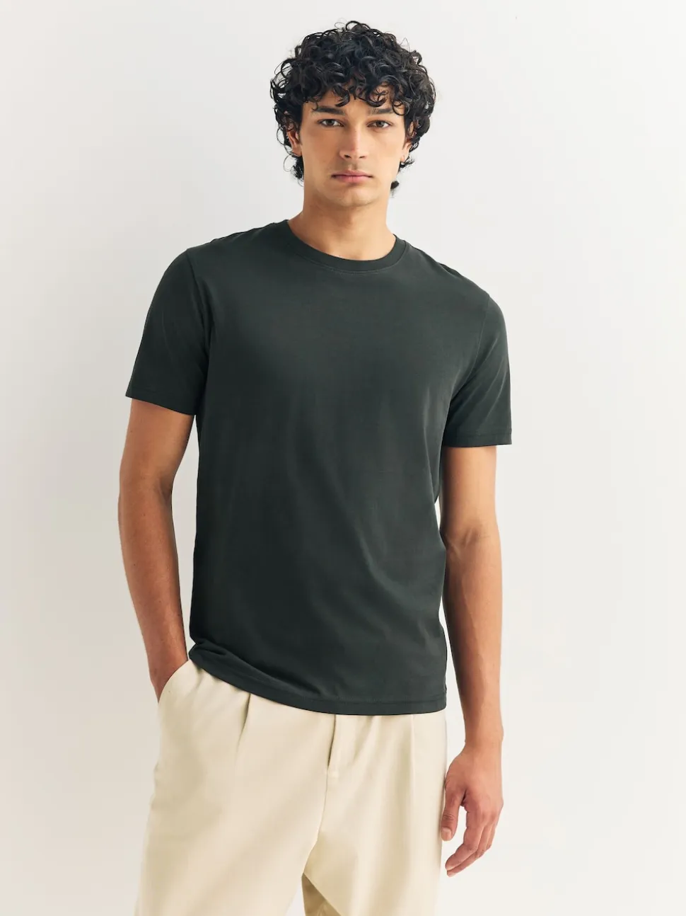 Green Dark Slim Fit Essential Crew Neck Cotton T-Shirt