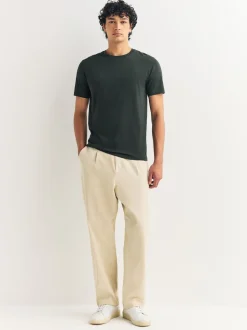 Green Dark Slim Fit Essential Crew Neck Cotton T-Shirt