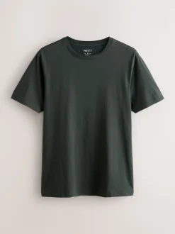 Green Dark Slim Fit Essential Crew Neck Cotton T-Shirt