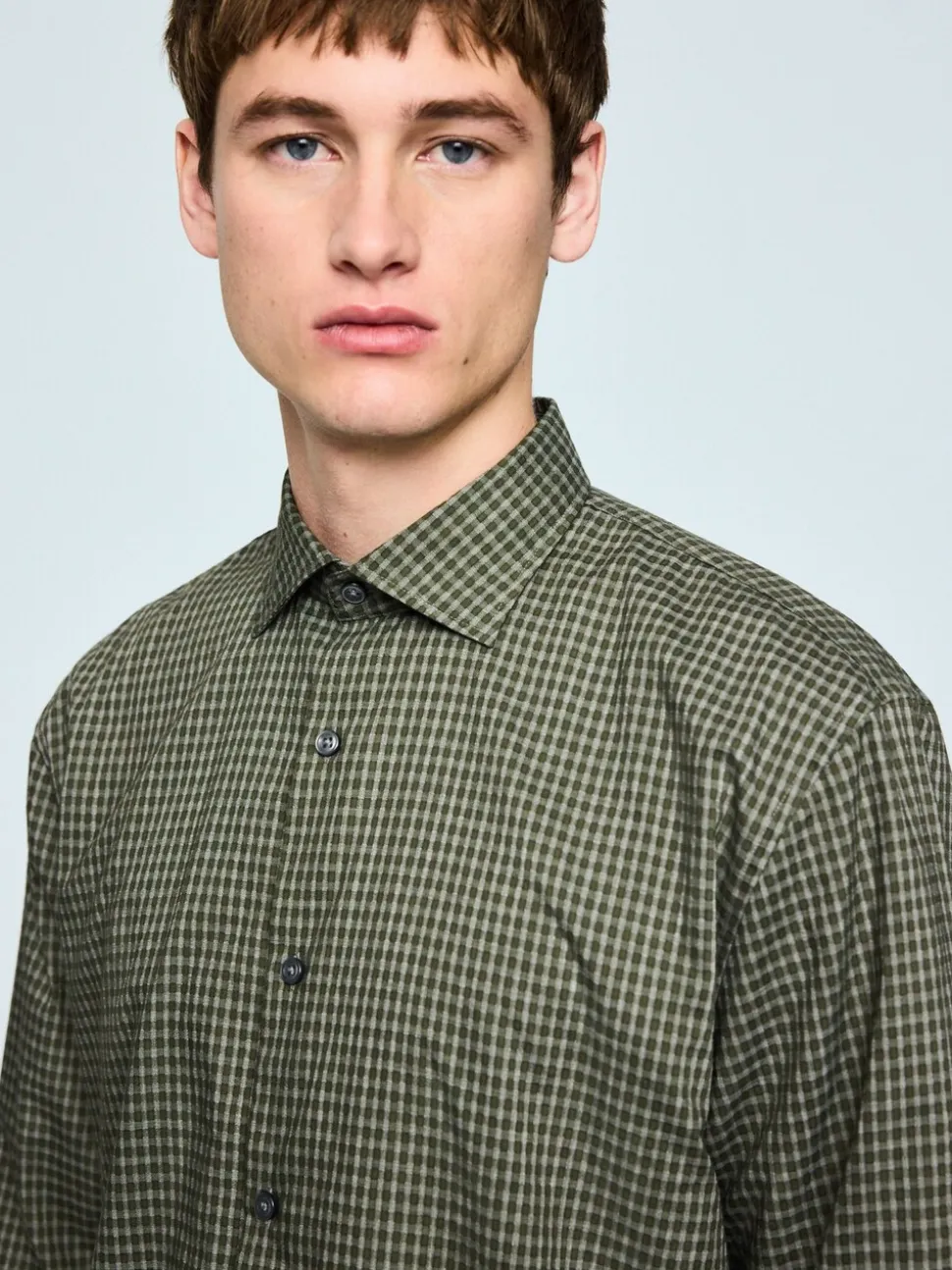Green Gingham Regular Fit N.Premium Long Sleeve Smart Shirt