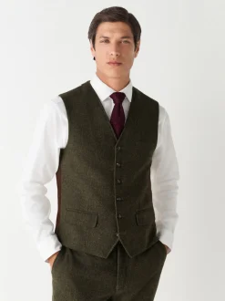 Green Herringbone Wool Blend Suit Waistcoast