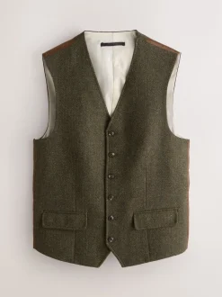 Green Herringbone Wool Blend Suit Waistcoast