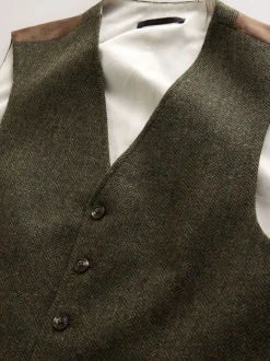 Green Herringbone Wool Blend Suit Waistcoast