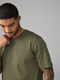 Green Khaki Regular Fit Essential Crew Neck Cotton T-Shirt