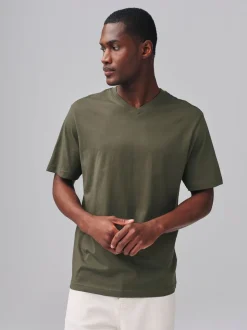 Green Khaki Regular Fit Essential V-Neck T-Shirt