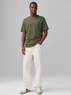 Green Khaki Regular Fit Essential V-Neck T-Shirt