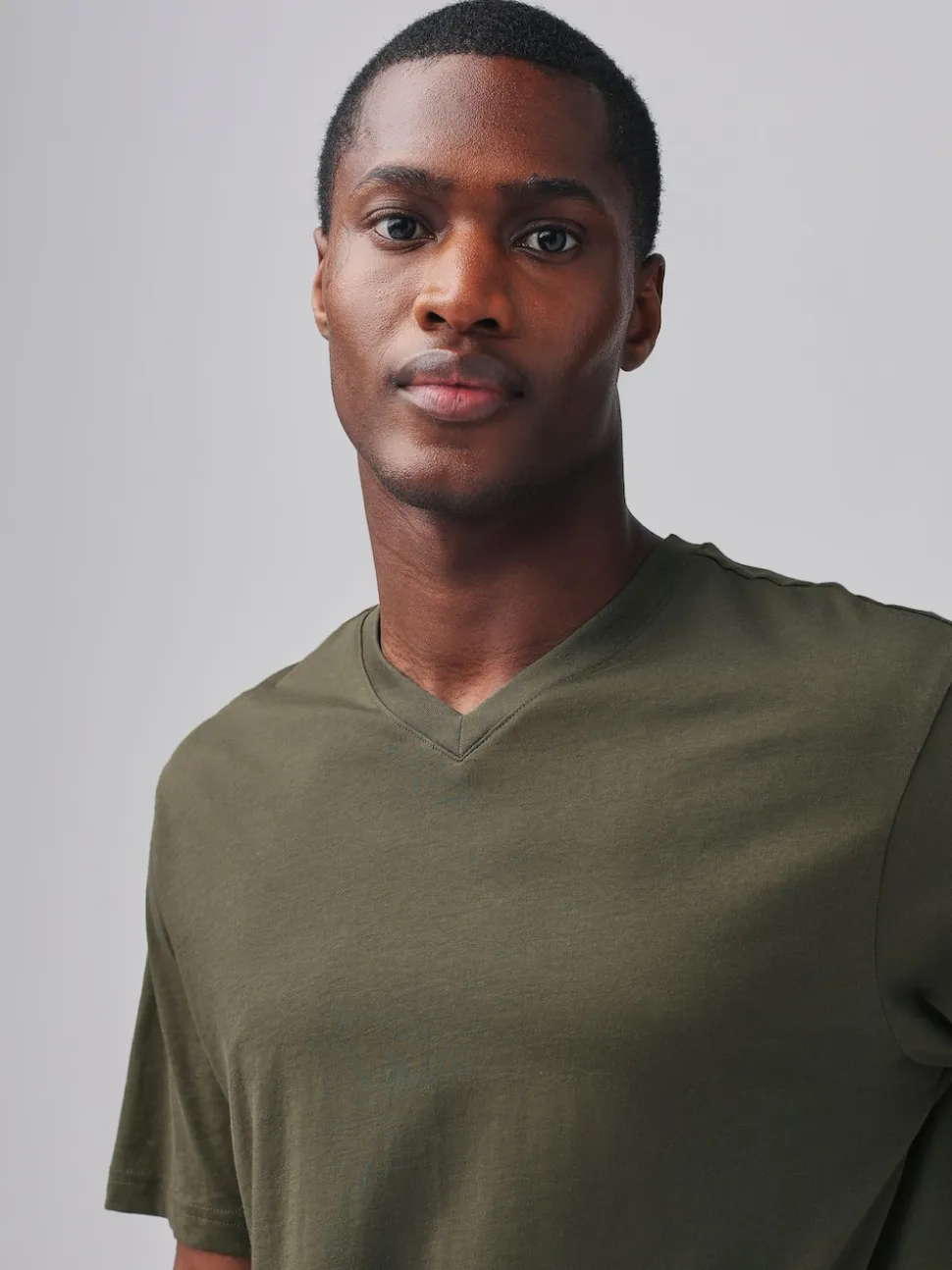 Green Khaki Regular Fit Essential V-Neck T-Shirt