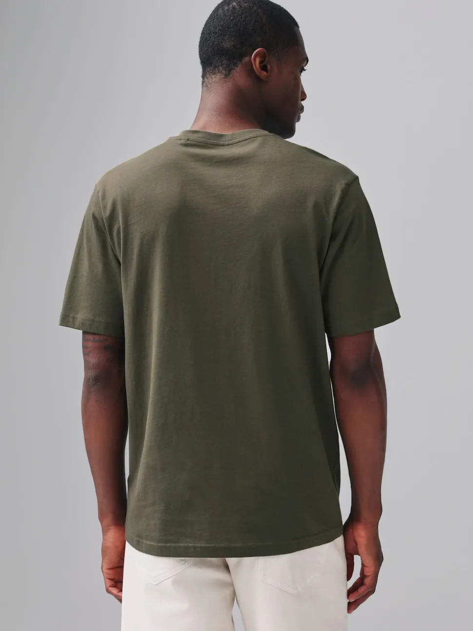 Green Khaki Regular Fit Essential V-Neck T-Shirt