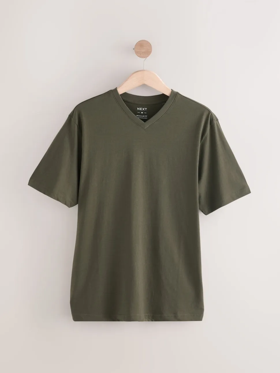 Green Khaki Regular Fit Essential V-Neck T-Shirt
