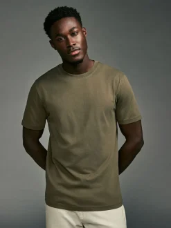 Green Khaki Slim Fit Essential Crew Neck Cotton T-Shirt
