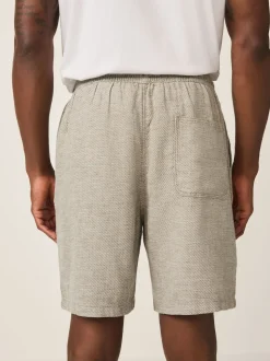 Green Linen Blend Elasticated Waist Shorts
