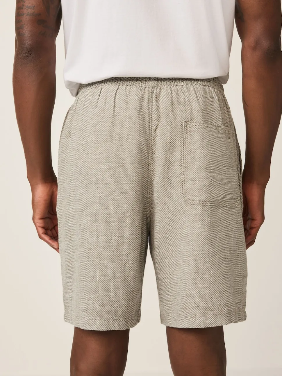 Green Linen Blend Elasticated Waist Shorts