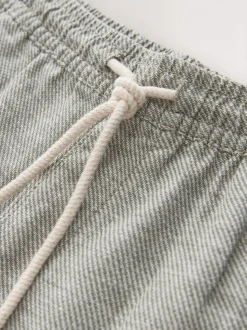Green Linen Blend Elasticated Waist Shorts