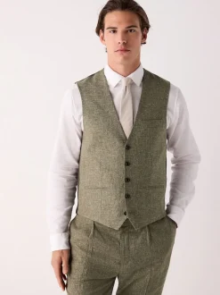 Green Linen Blend Suit Waistcoat