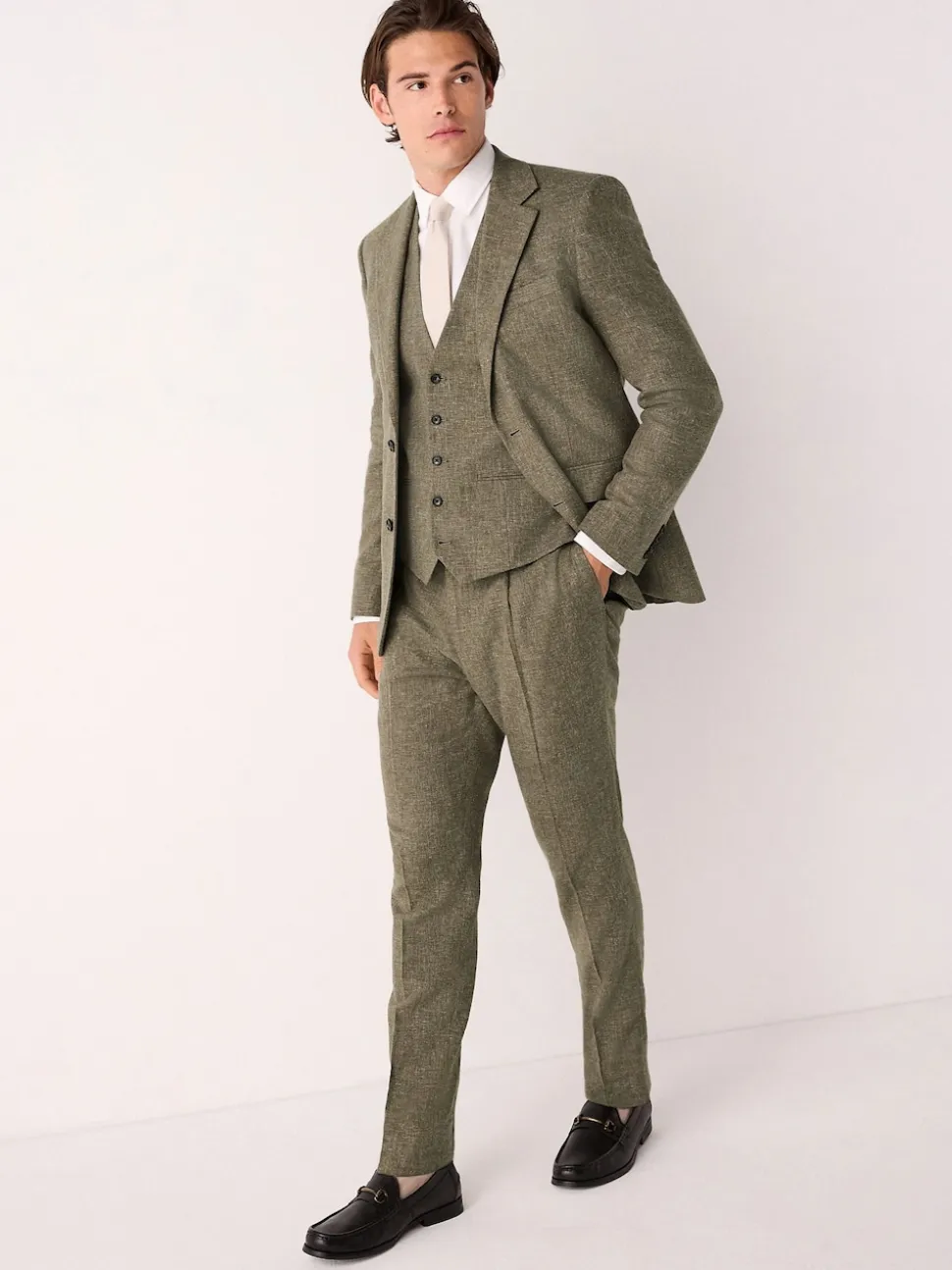 Green Linen Blend Suit Waistcoat