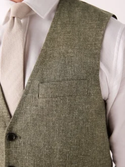 Green Linen Blend Suit Waistcoat
