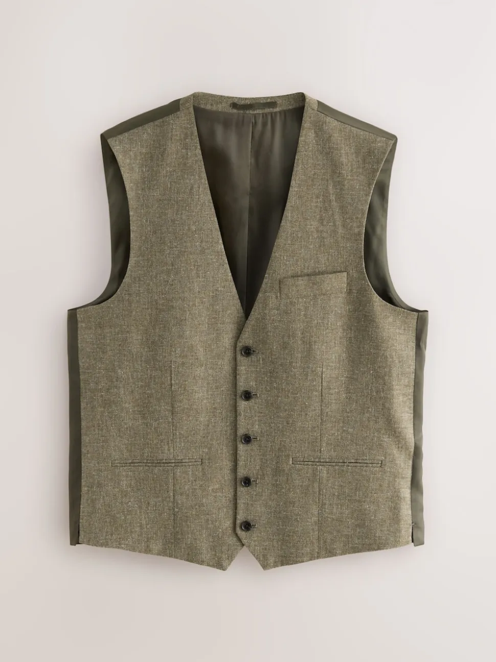 Green Linen Blend Suit Waistcoat