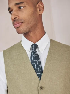 Green Linen Blend Texture Suit Waistcoat