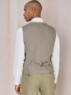 Green Linen Blend Texture Suit Waistcoat
