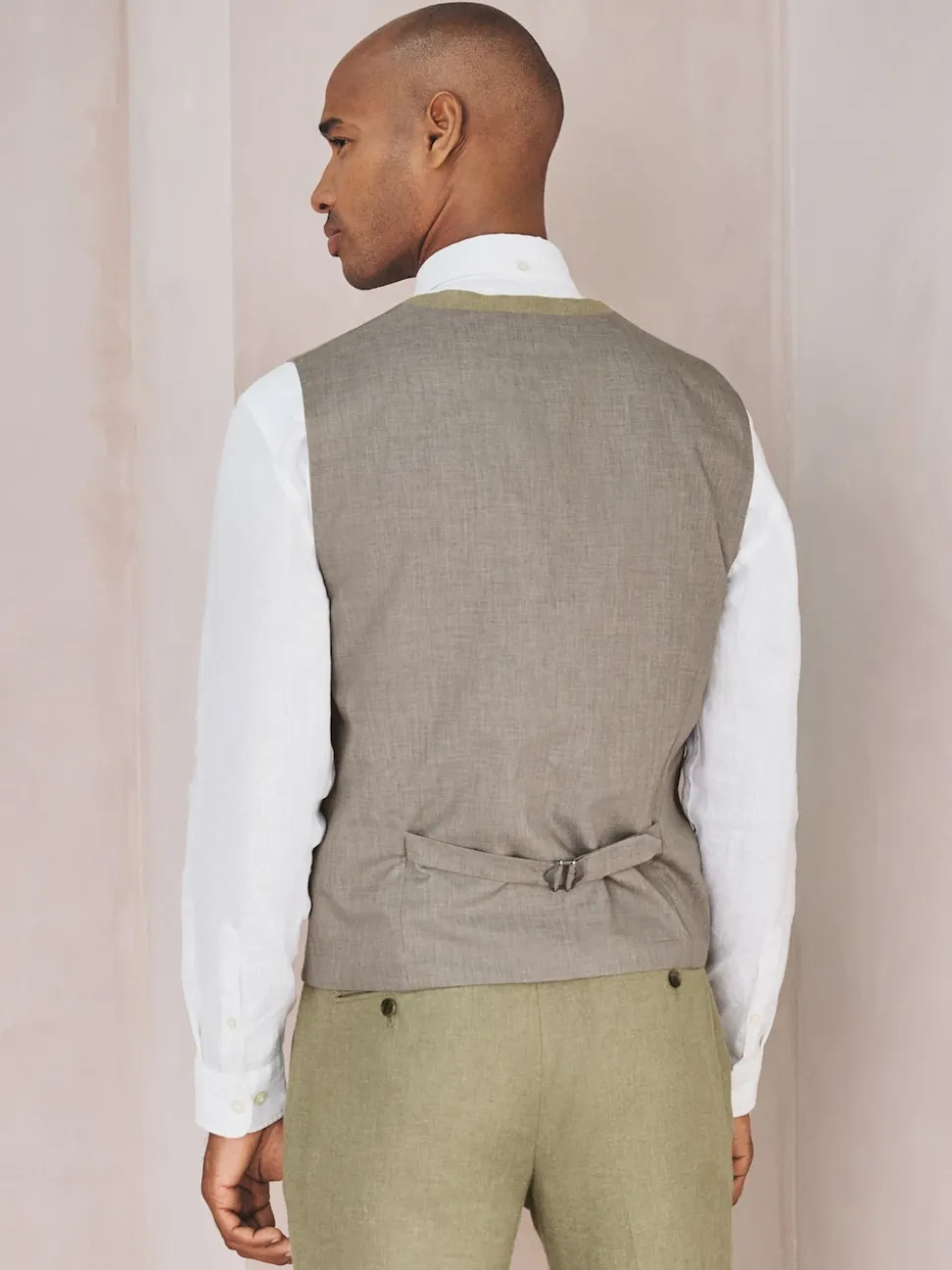 Green Linen Blend Texture Suit Waistcoat
