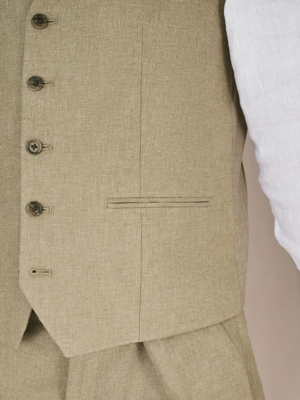 Green Linen Blend Texture Suit Waistcoat