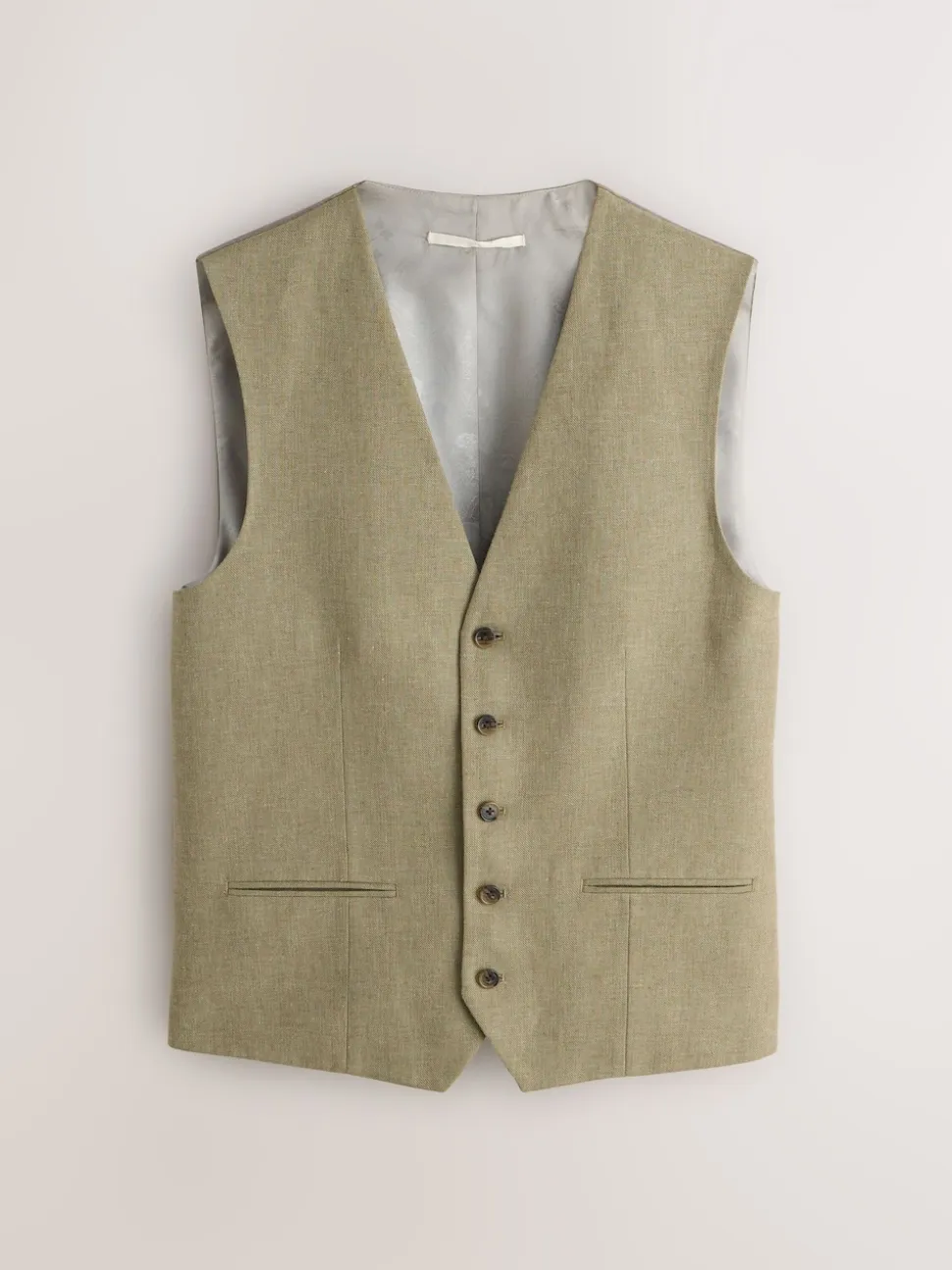 Green Linen Blend Texture Suit Waistcoat
