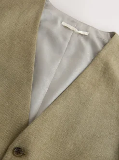 Green Linen Blend Texture Suit Waistcoat