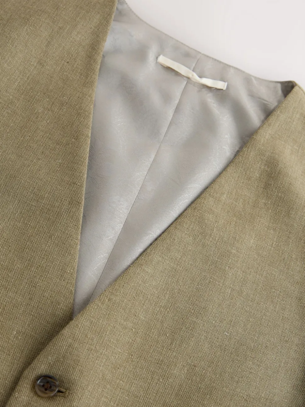 Green Linen Blend Texture Suit Waistcoat