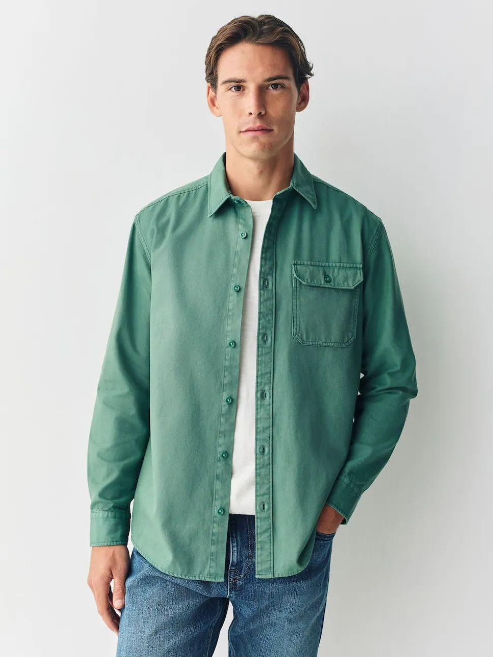 Green Long Sleeve Garment Dyed Oxford Shirt