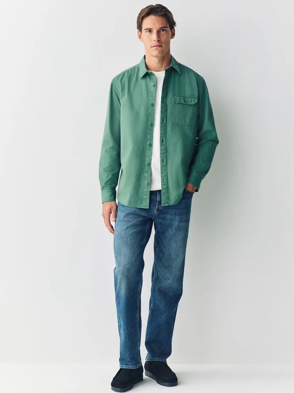 Green Long Sleeve Garment Dyed Oxford Shirt