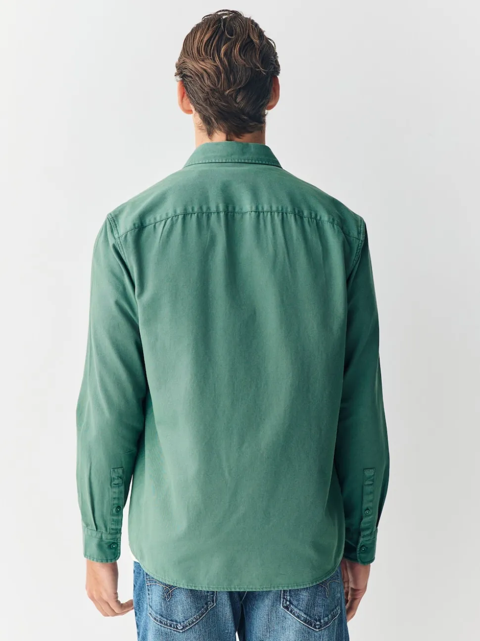 Green Long Sleeve Garment Dyed Oxford Shirt