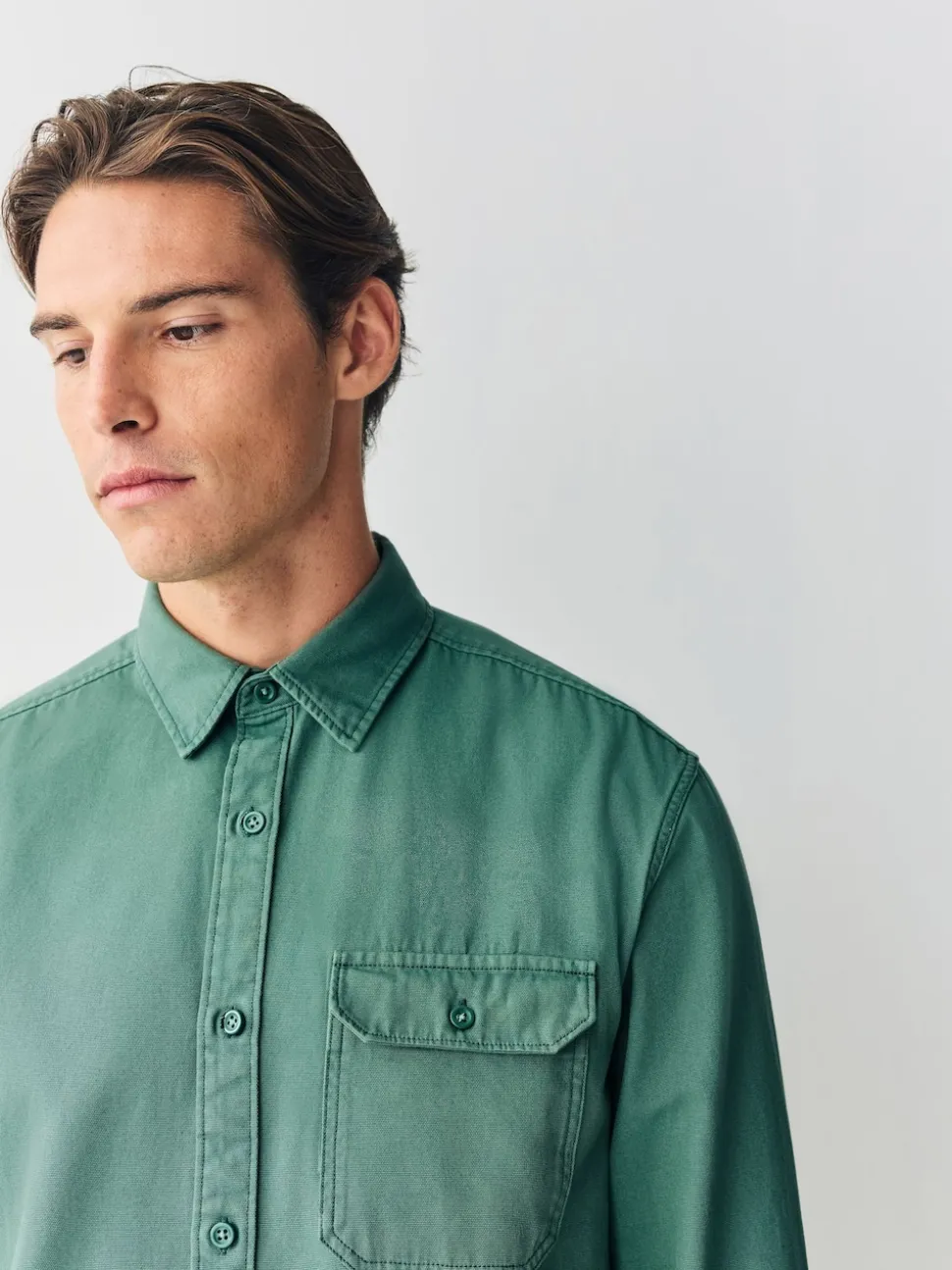 Green Long Sleeve Garment Dyed Oxford Shirt