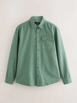 Green Long Sleeve Garment Dyed Oxford Shirt