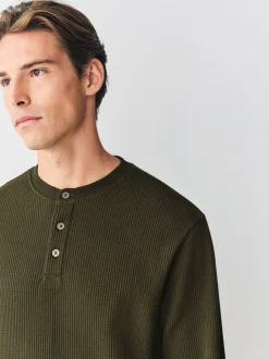 Green Long Sleeve Grandad Collar T-Shirt