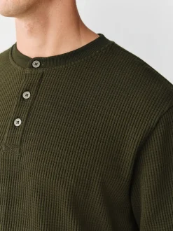 Green Long Sleeve Grandad Collar T-Shirt