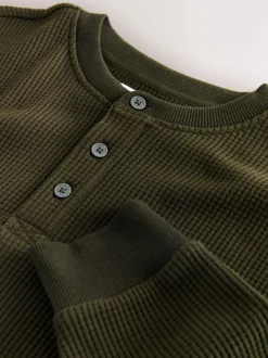 Green Long Sleeve Grandad Collar T-Shirt