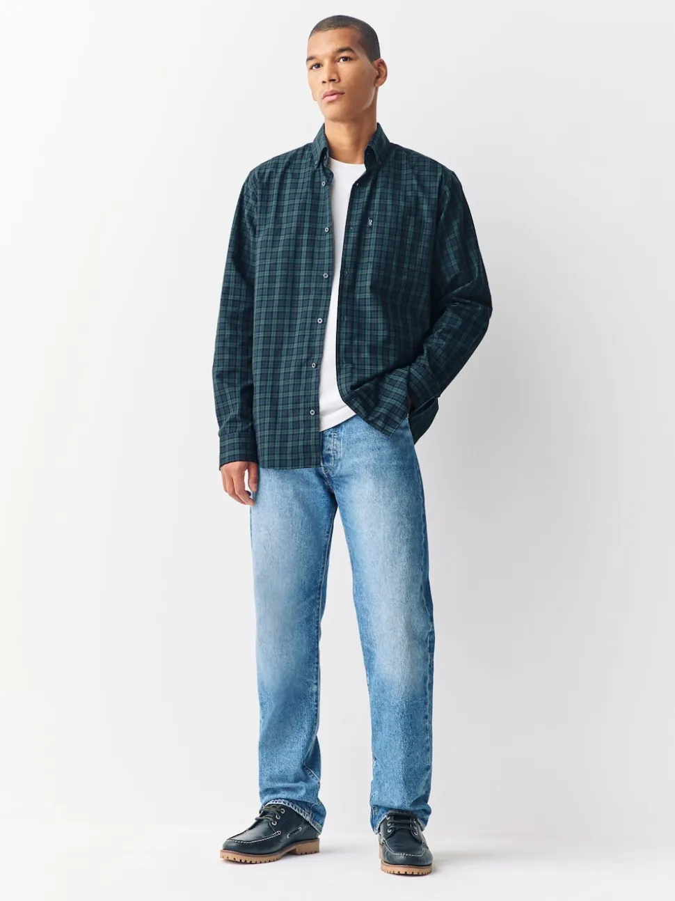 Green Micro Blackwatch Regular Fit Easy Iron Button Down Oxford Shirt