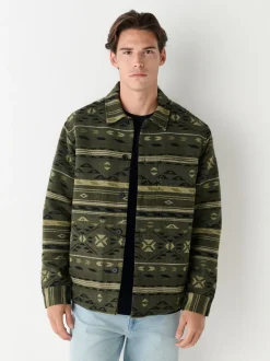 Green Navajo Style Borg Lined Shacket