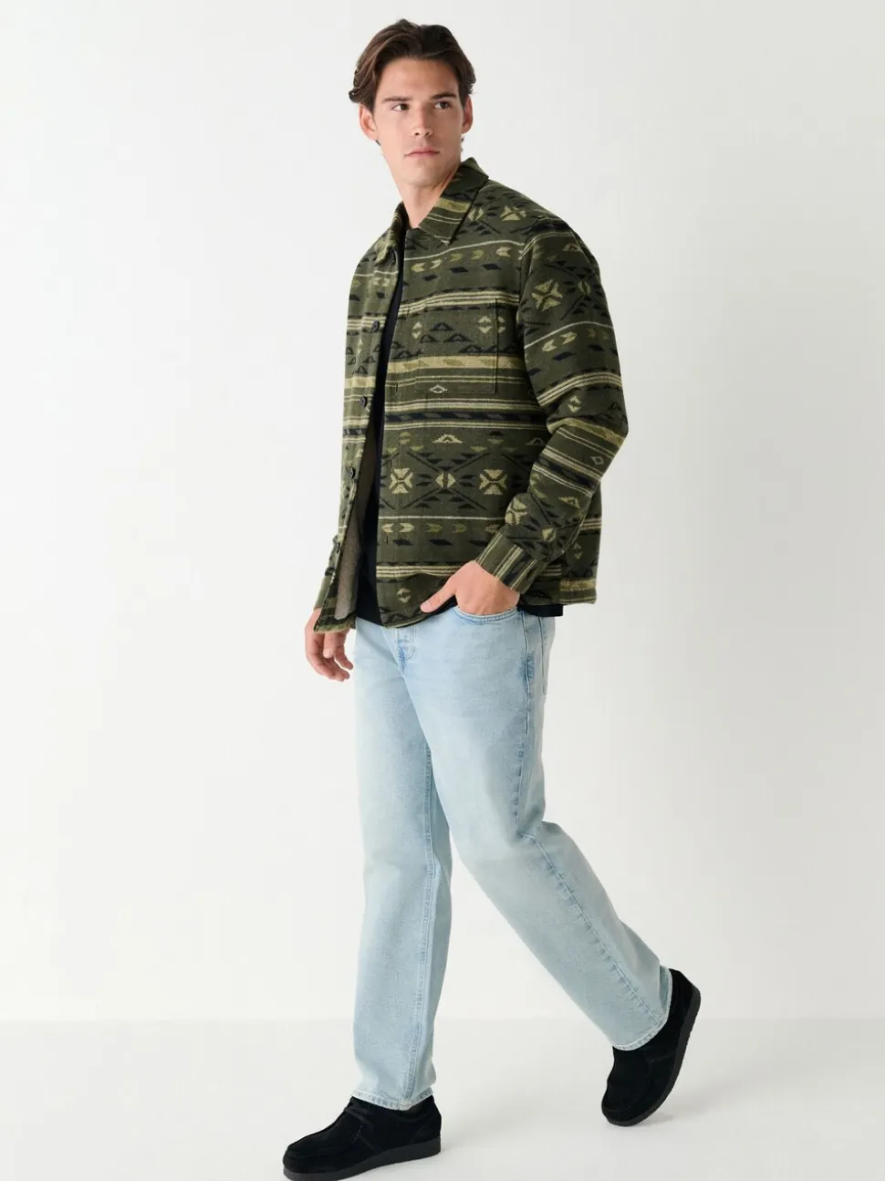 Green Navajo Style Borg Lined Shacket