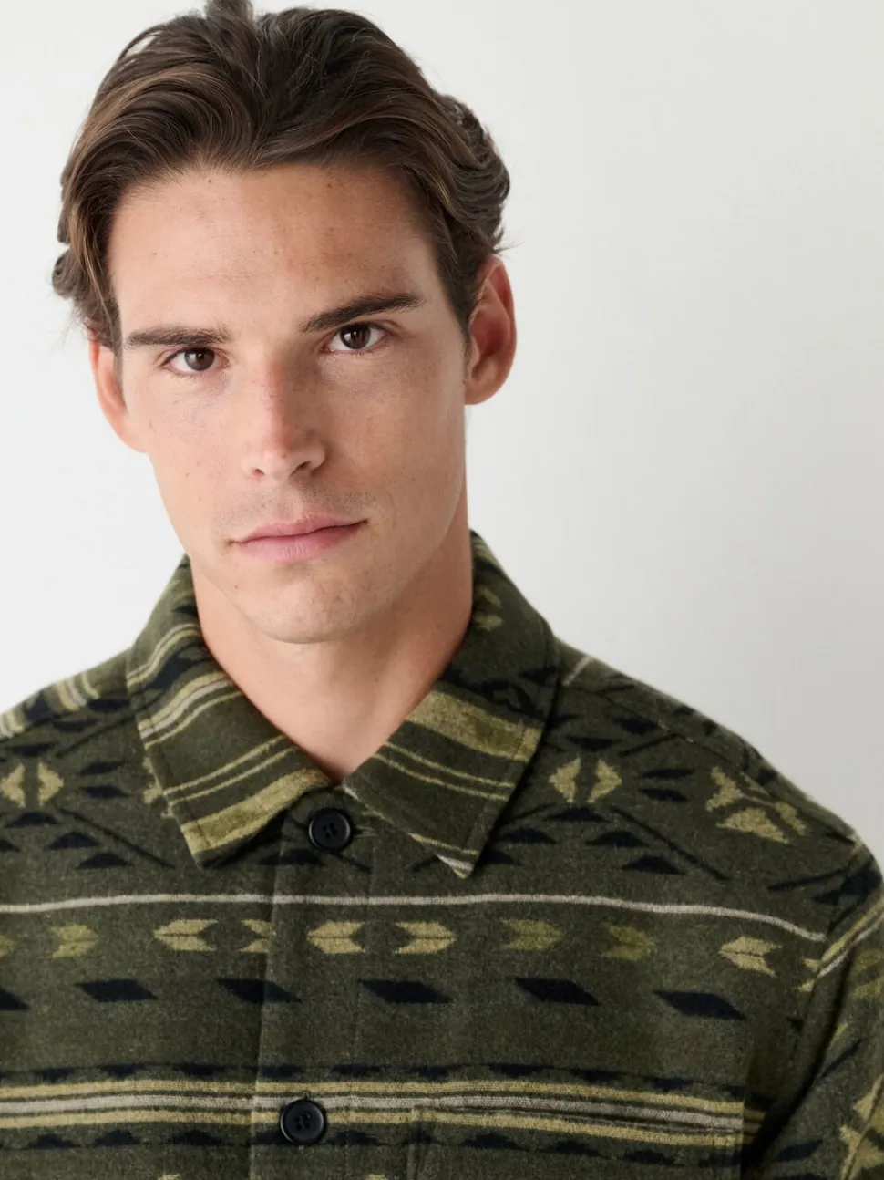 Green Navajo Style Borg Lined Shacket