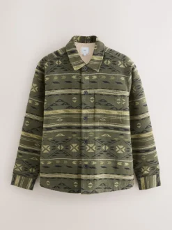 Green Navajo Style Borg Lined Shacket