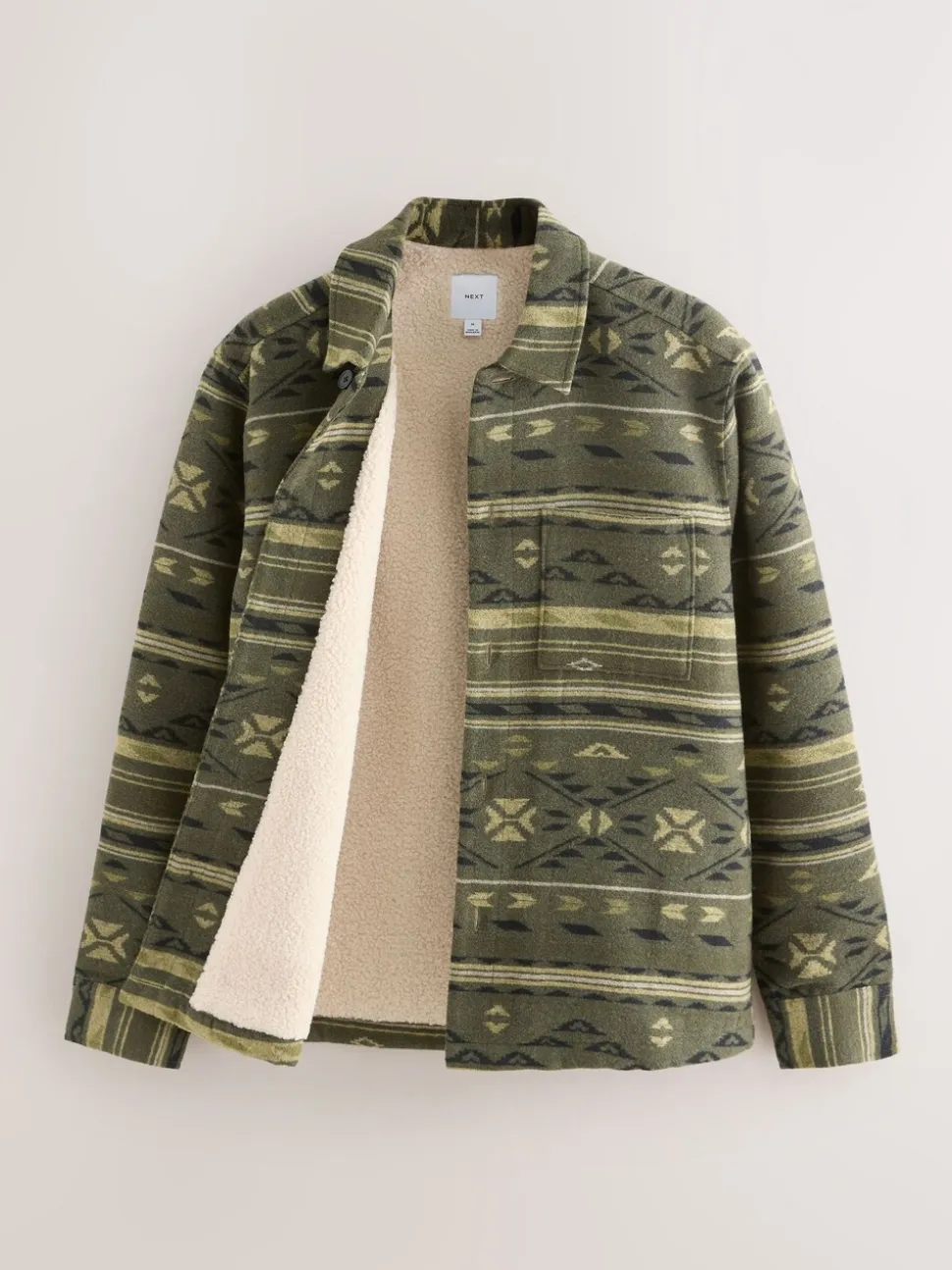 Green Navajo Style Borg Lined Shacket