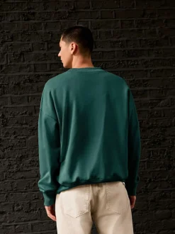 Green Oversized Heavyweight Cotton Rich Crew Neck Sweatshirt