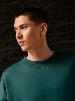 Green Oversized Heavyweight Cotton Rich Crew Neck Sweatshirt