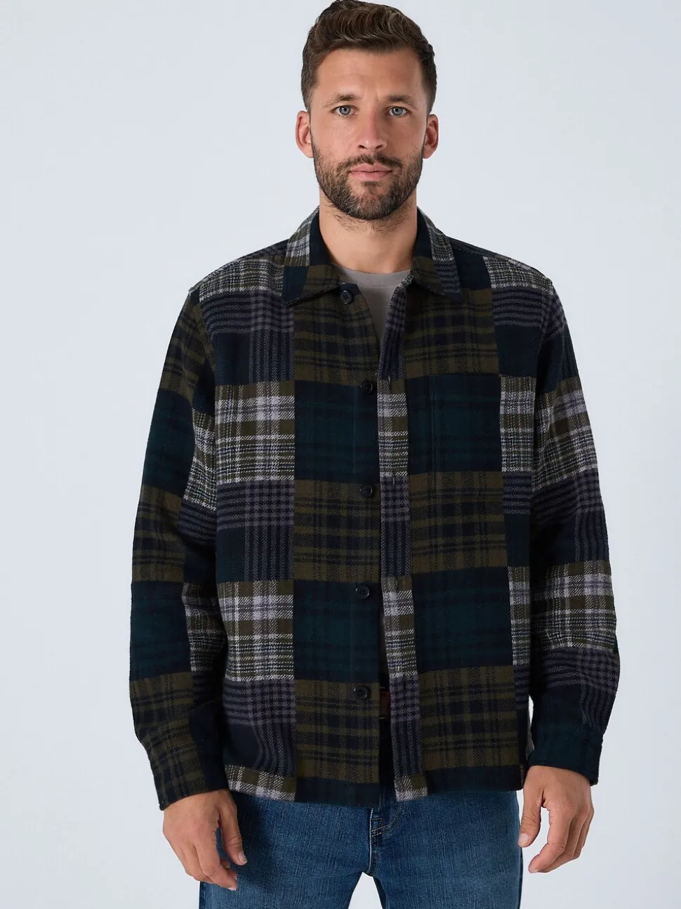 Green Patchwork Style Check Shacket