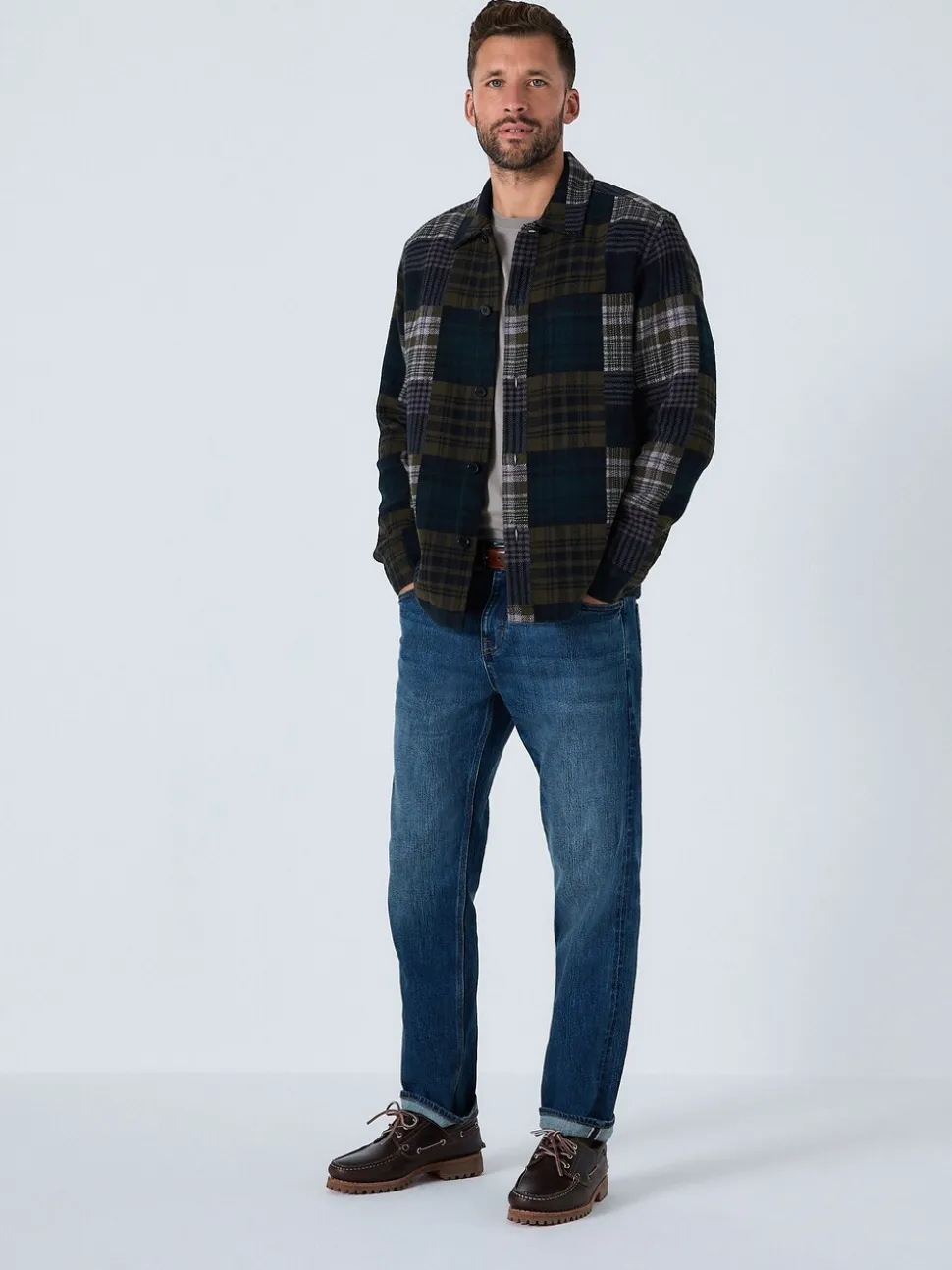 Green Patchwork Style Check Shacket