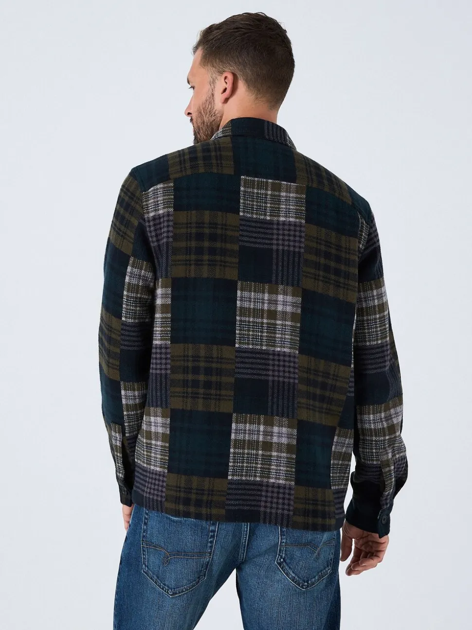 Green Patchwork Style Check Shacket