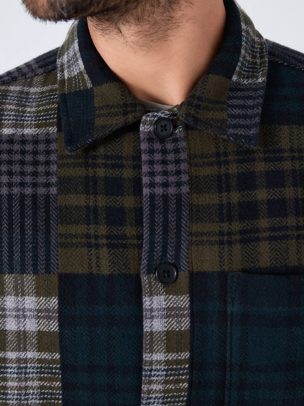 Green Patchwork Style Check Shacket